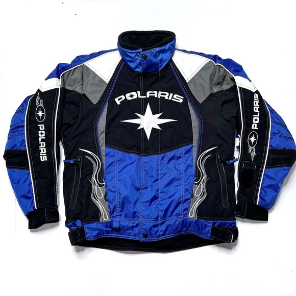 Polaris Jacket Snowmobiling Men’s Small Blue White Black Snowmobile Coat Winter - Picture 1 of 9